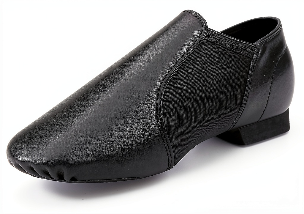 Child slipping on STELLE Jazz Dance Shoes STELLE PU Black Kids Size9 in a dance studio
